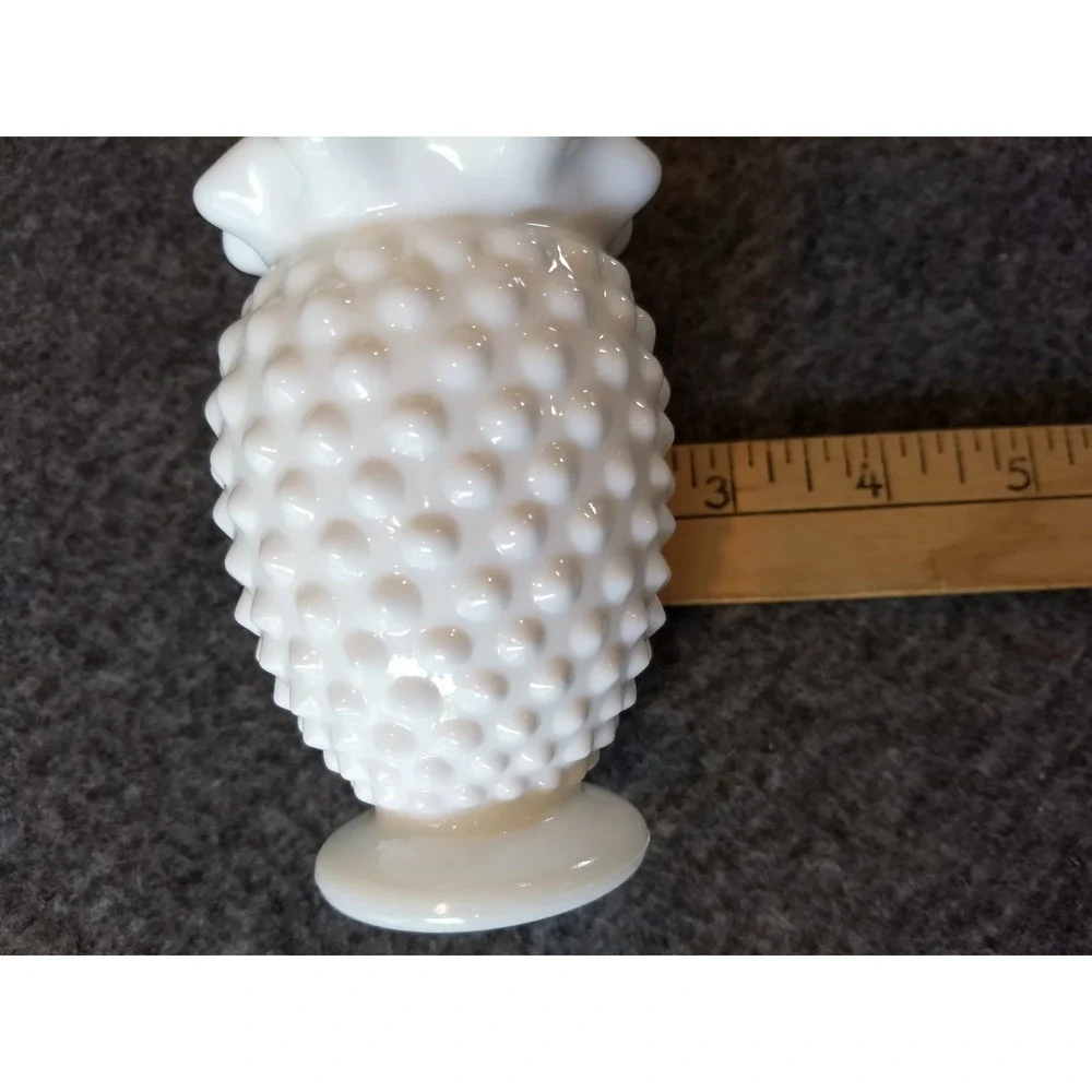 Vintage Fenton White Milk Glass Hobnail Mini Vases Set of 2 Ruffled Crimped Edge